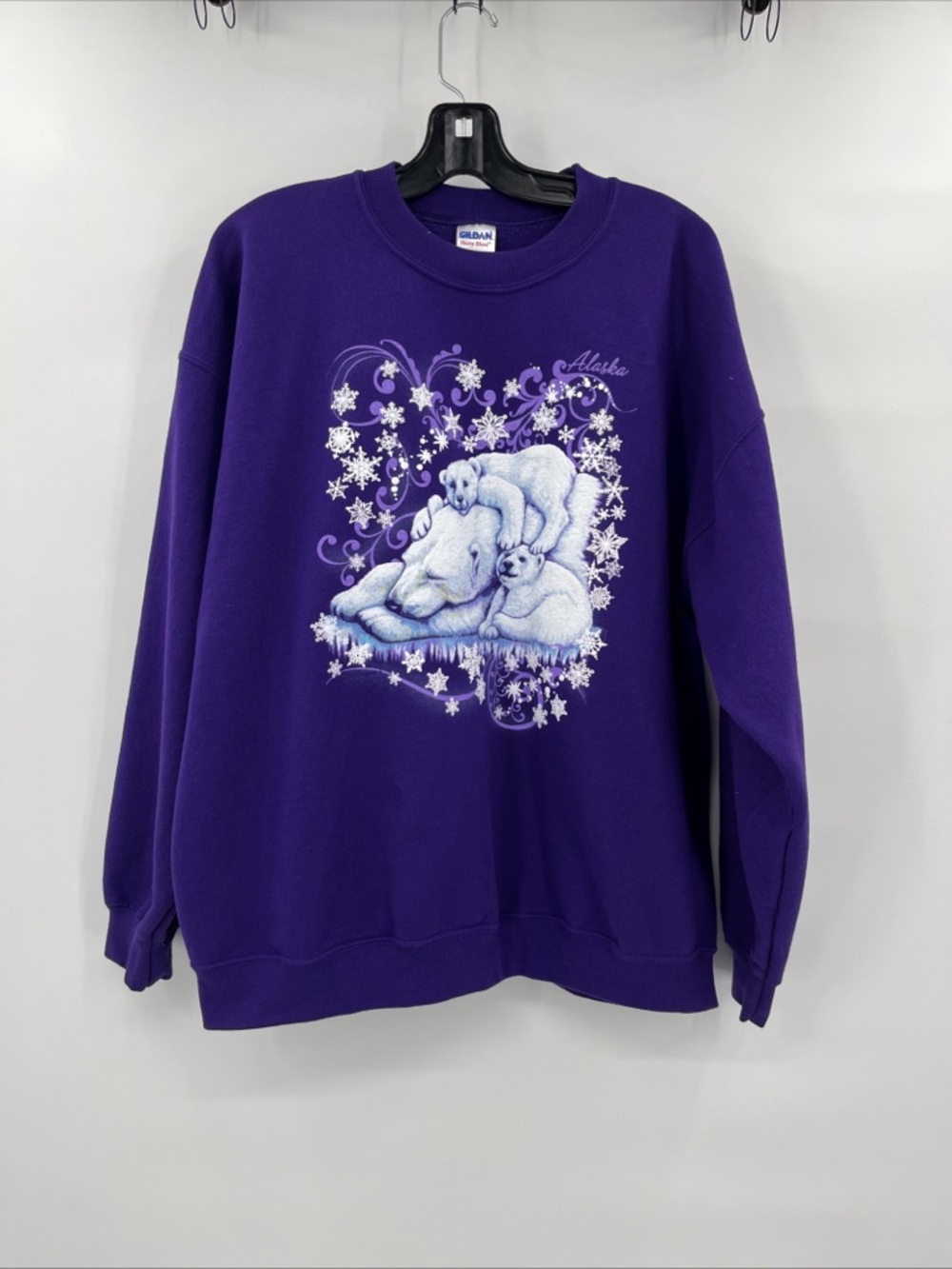 Vintage Gildan Purple Crewneck Sweatshirt with Polar Bear Family Graphic Size XL